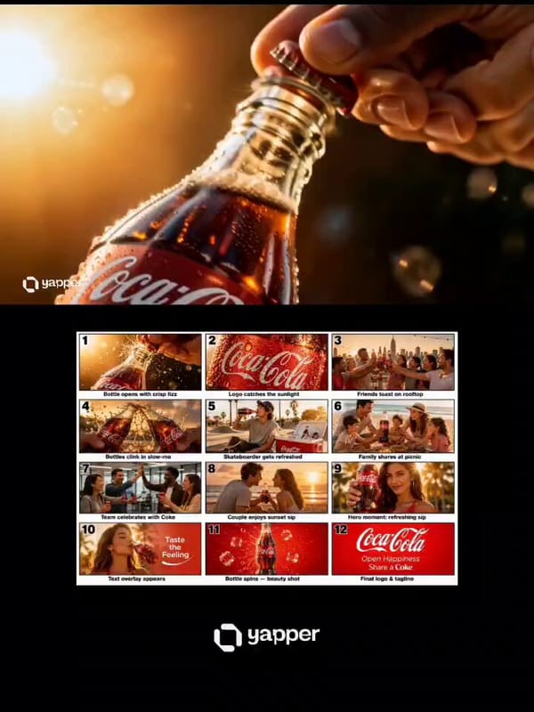 Create a cinematic, photorealistic 15-second Coca-Cola advertisement in 4K, 60fps, high-budget…