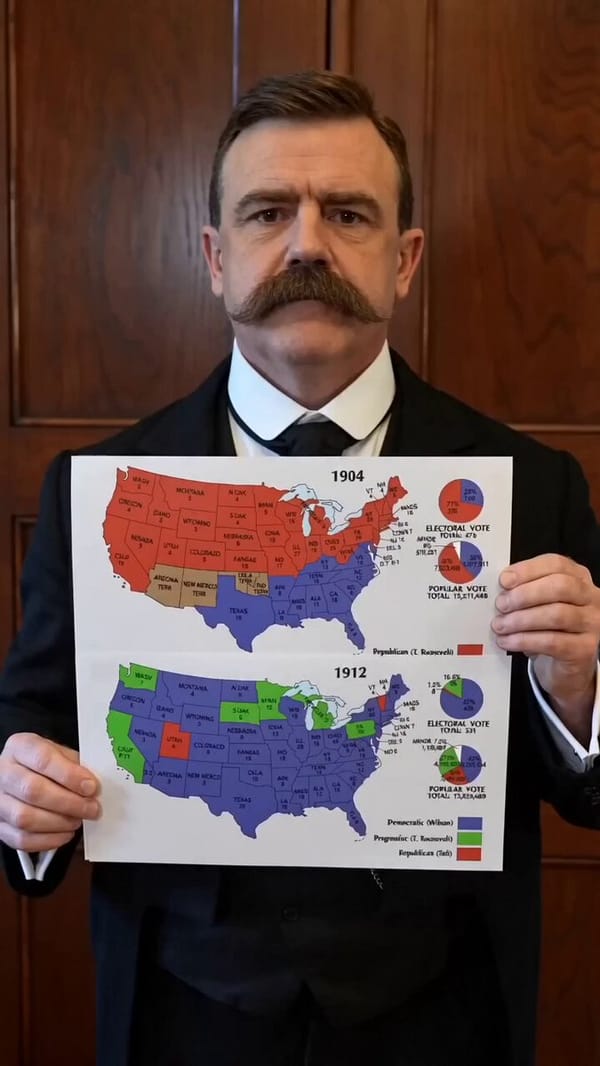 Can you have someone who looks like Teddy Roosevelt slowly raise up the two maps prompt preview