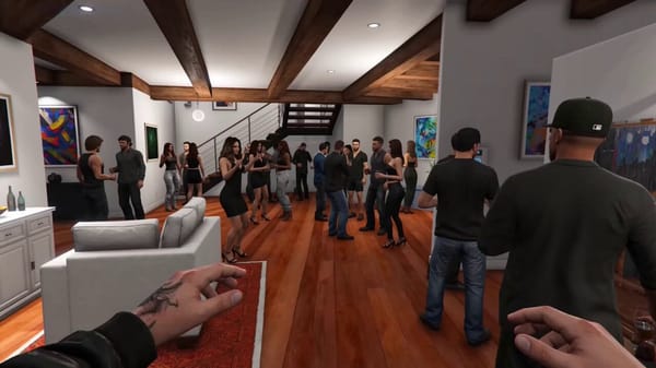 Style & Mood: In-game GTA V graphics engine style, vibrant and high-contrast. Action: First-per…