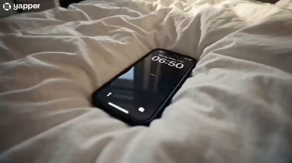 A cinematic, realistic 14-second morning-to-evening routine video of a beautiful young woman in…