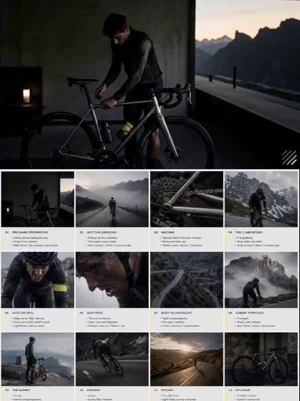 Animate the provided 3x4 storyboard into a smooth cinematic video. Preserve exact shot order an…