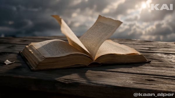 Dreamlike poetic cinematic style, 15 seconds exactly. An open old book rests on a weathered woo…
