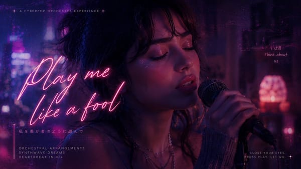Dreamy chick + cyberpop + orchestra + bad ass drummer prompt example