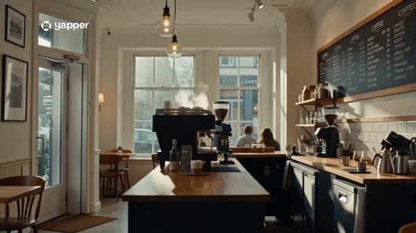 A cinematic slice-of-life montage showing different human emotions unfolding in the same coffee…