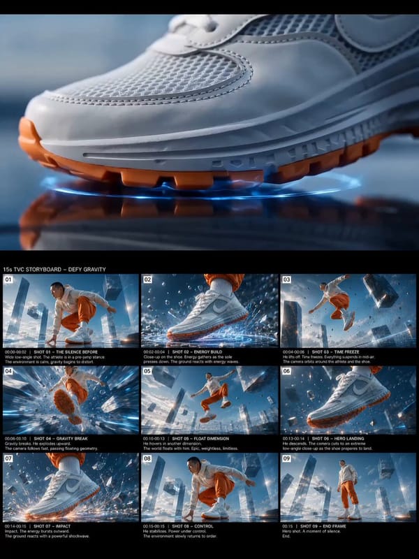 Cinematic 15-second luxury sports TVC, futuristic CGI environment, full-body athletic model wea…