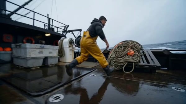 Cinematic ocean documentary film. Subject: A 27-year-old extremely handsome athletic deep-sea f…