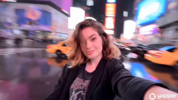 Generate an image of a young American road trip vlogger exploring New York City and Los Angeles…