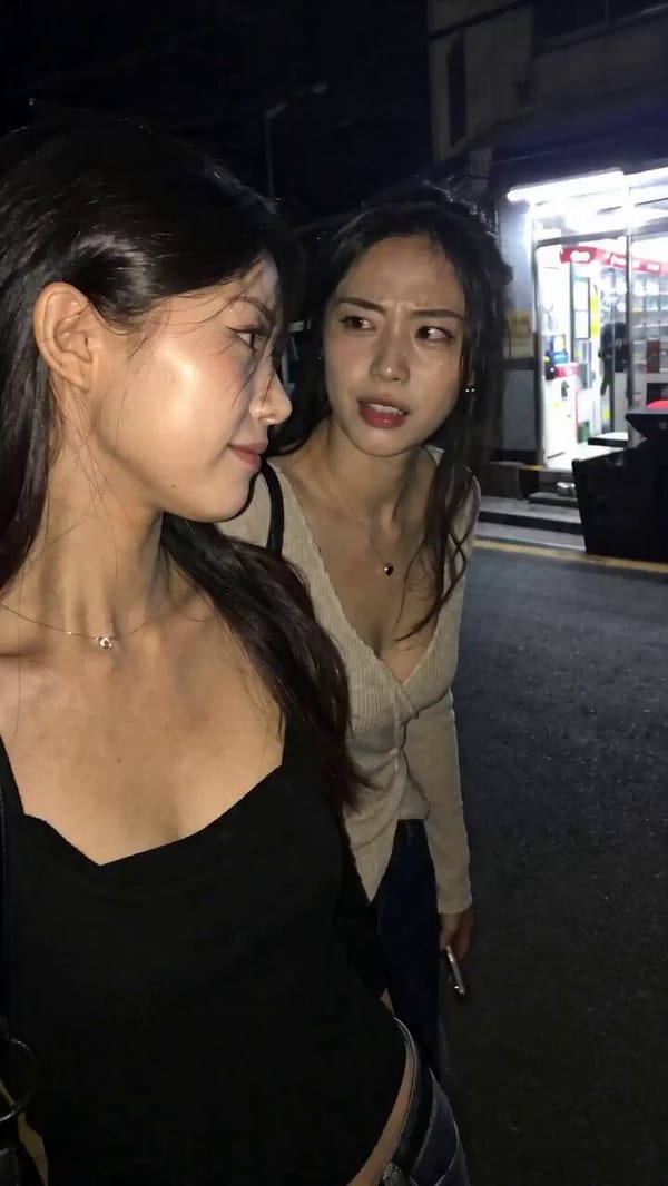 15秒东亚都市闺蜜夜游4段式生活记录，9:16竖版。 参考 四宫格中两位闺蜜的外貌服装与夜游场景氛围，**不复刻2×2网格边框/分隔线**。视频演化为同一晚两位闺蜜夜游的4个连续生活瞬间串联…
