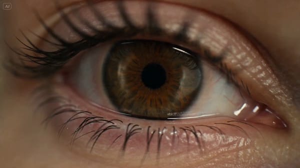 Extreme macro shot of a human eye under soft natural light. Tiny reflections visible across the…