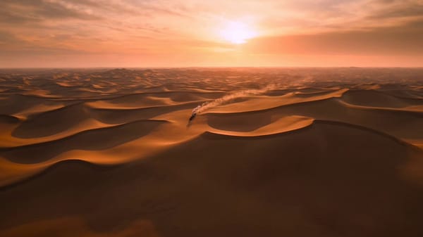Epic desert train escape, 15-second single continuous shot, photorealistic cinematic action style.… prompt example