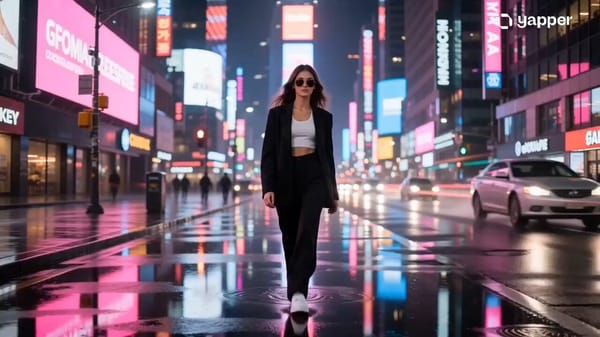Ultra-realistic cinematic Korean luxury streetwear campaign set in neon-lit Seoul at night, wet…