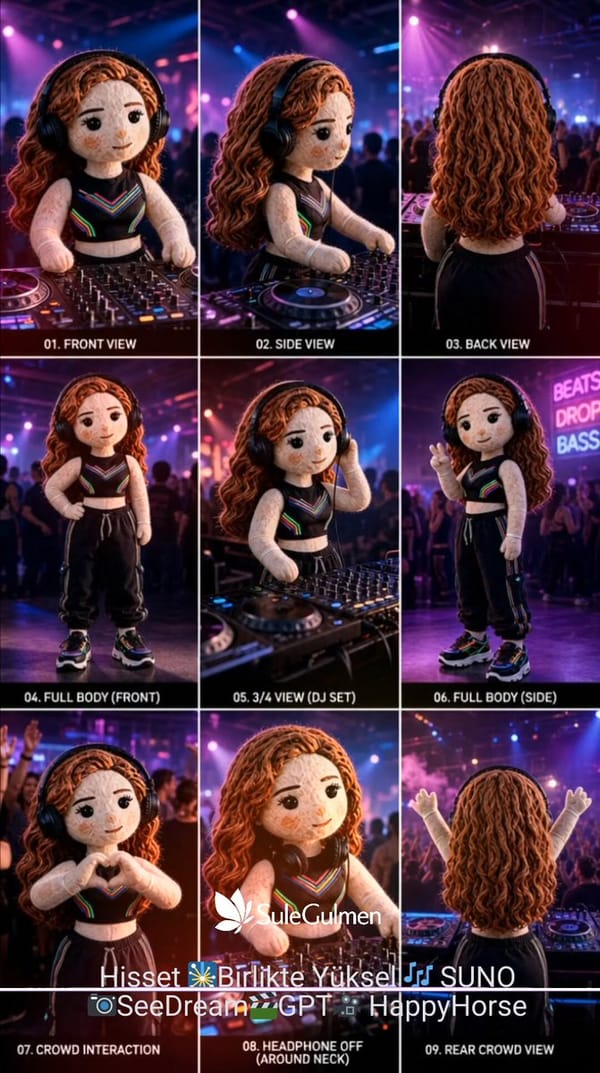 Use provided image board for a DJ video clip. Do not treat the full grid as a single image. Treat e… prompt example