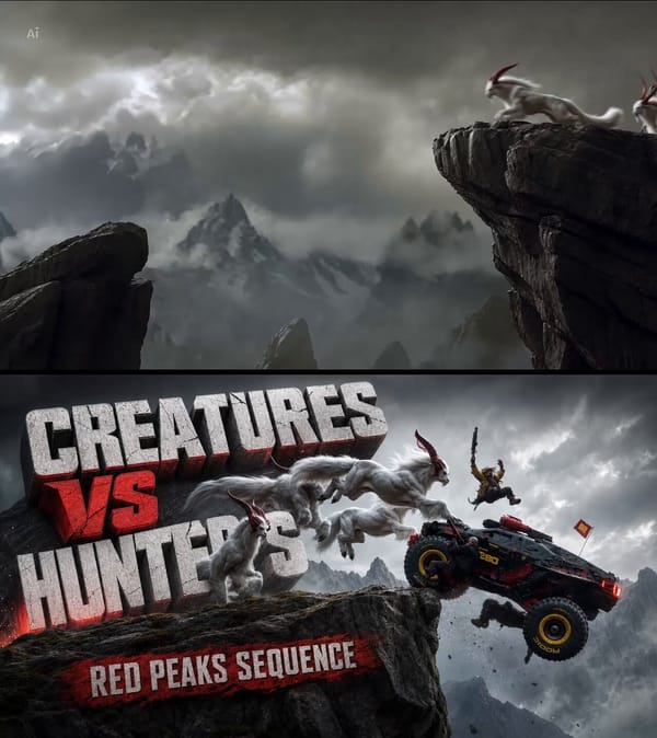 Gritty dark fantasy action footage, high-contrast chiaroscuro lighting, desaturated cold tones…