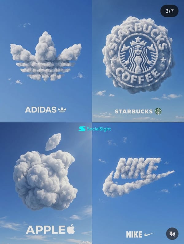 Create a premium 2x2 grid poster featuring four iconic brand logos sculpted entirely from realistic… prompt example