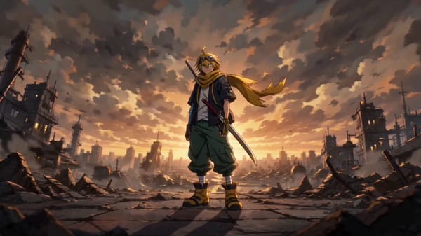 15-second continuous single-shot. No cuts. No scene transitions. A young wandering swordsman st…