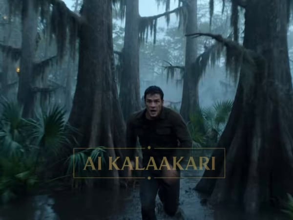Nightmare creature island. Dense jungle filled with towering dead-looking trees. Gray bark, twi…