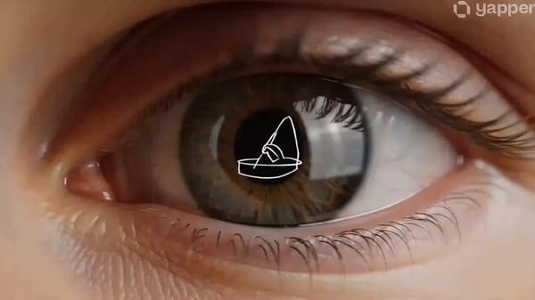 Extreme close-up of a human eye in ultra-realistic cinematic detail. Inside the reflection is a…