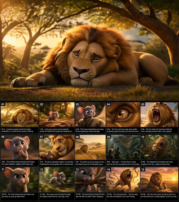 SHOT 01 | 0–1s A massive golden-maned lion sleeps peacefully in a sunlit African savanna cleari…