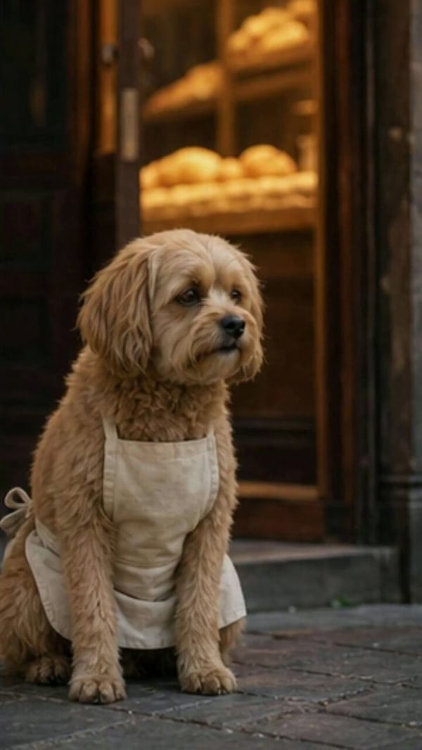A lonely bakery dog shared his warm doorway with a lost panda cub prompt example