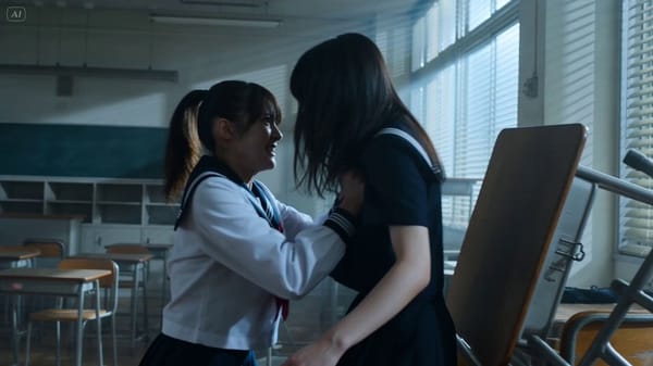 realistic action film style, high-contrast Tyndall effect, cool-toned campus aesthetic prompt p…