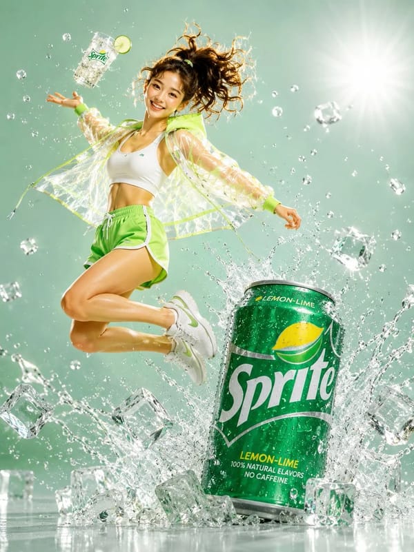 A young woman mid-air jumping pose, high ponytail flying, pure excitement on her face, wearing a wh… prompt example