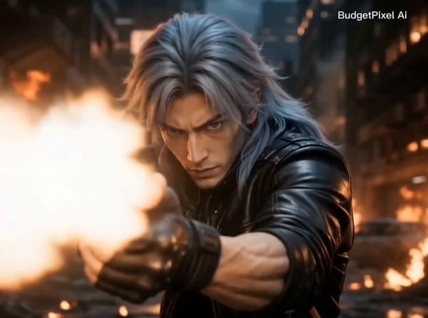 A high-octane 15-second cinematic action sequence featuring a stylish young Asian man with long…