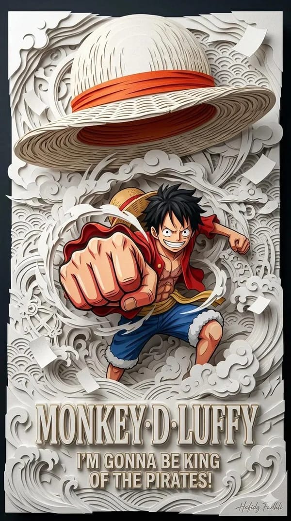 Ultra-detailed 3D layered papercraft anime poster, dynamic anime hero emerging from intricate paper… prompt example