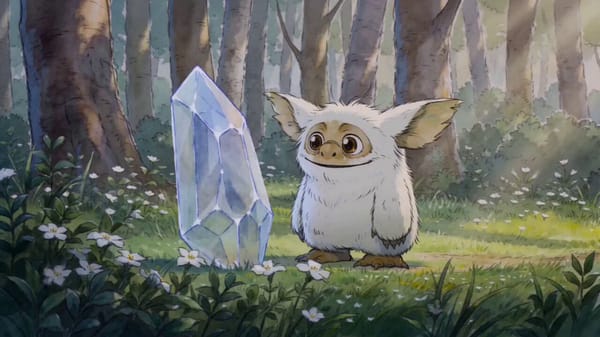 15-second continuous single-shot. No cuts. No scene transitions. Style: whimsical fantasy creature,… prompt example
