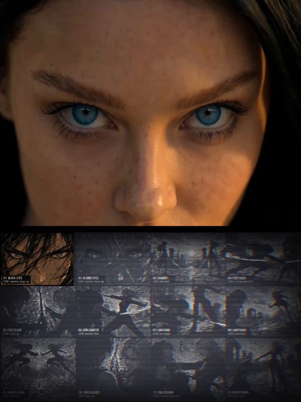 Create an ultra-realistic cinematic live-action sword-fight video based on the provided referen…
