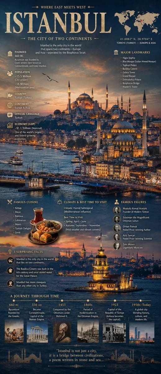 A cinematic editorial infographic poster for [city name], featuring the city’s most iconic skyline,… prompt example