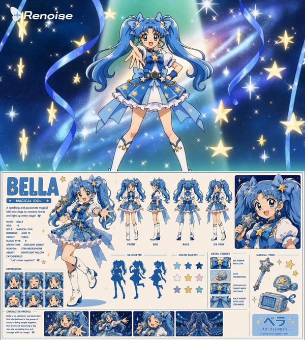 The attached character sheet is the absolute visual reference. Everything must strictly follow the… prompt example