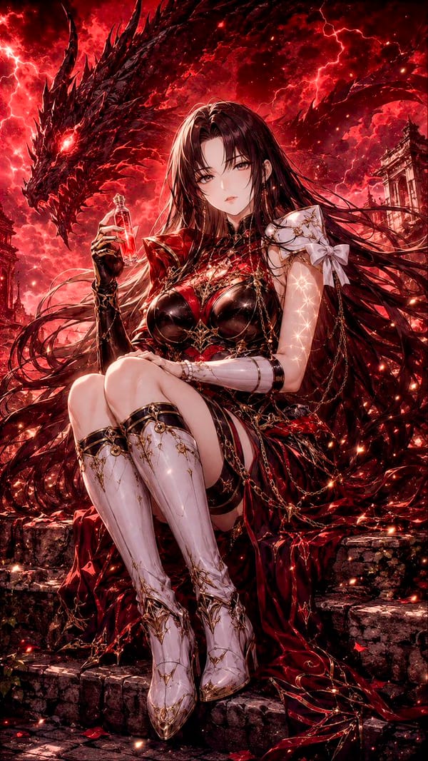Dark fantasy anime key visual illustration. prompt example