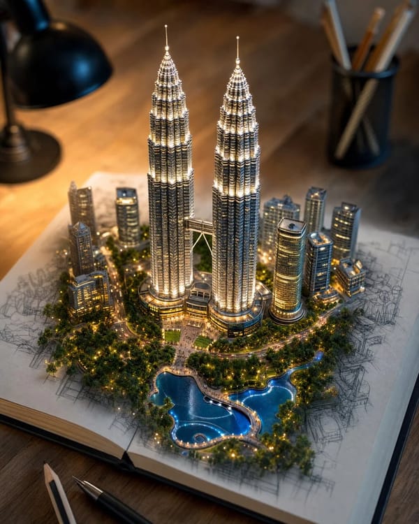 Create a hyper-realistic 3D miniature diorama of [LANDMARK OR LOCATION] rising magically from an op… prompt example