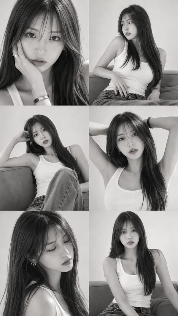 Edit the uploaded photo and don't change the face, portrait 9:16, no blur, HD, 8K. A monochrome edi… prompt example