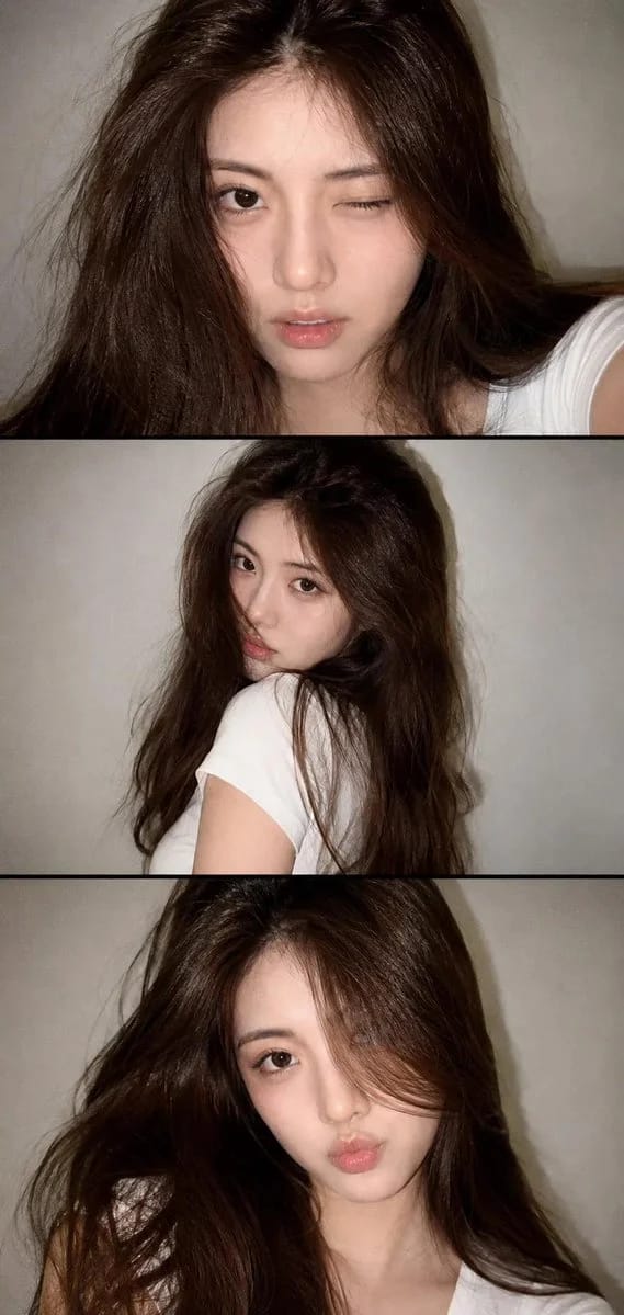 A vertical collage of three YZK photos. Using the uploaded selfie as the ONLY and exclusive face re… prompt example
