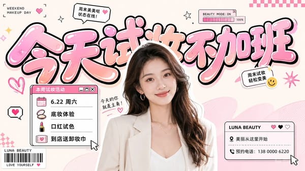 围绕具体主题内容生成一张高明度清透的潮流人物视觉，主体以清晰抠像照片或拟真人像置于画面中轴偏前，人物边缘干净、皮肤与服装保留真实光泽，身体局部自然压住后方字形，形成前景人物与后场图形互相咬合的层次。… prompt example