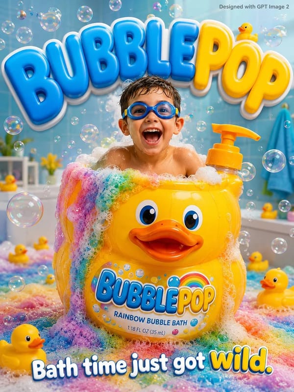 in bright blue and yellow filling the background. Tagline bottom: prompt preview