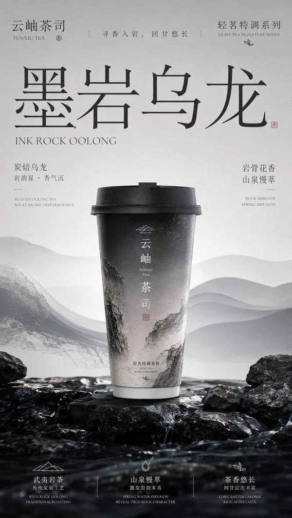 请生成一张竖版 9:16 的高级新中式茶饮品牌包装主视觉海报。每张图片独立生成，不要合并成拼图。 prompt preview