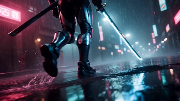 Cyberpunk Neon Samurai Duel (High-energy action viral style)15-second ultra-cinematic cyberpunk…