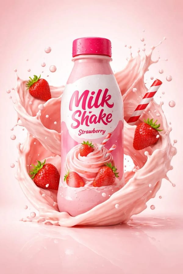 Professional studio product photography of a [Milk Shake Bottle], perfectly centered. The produ…