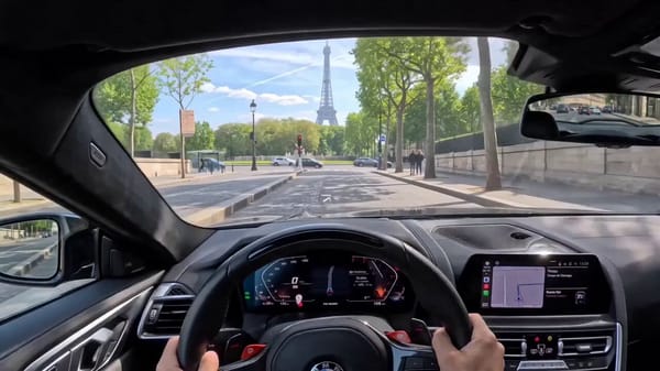 A realistic first-person view from the driver's seat of a BMW M2 xDrive, moving precisely along the… prompt example