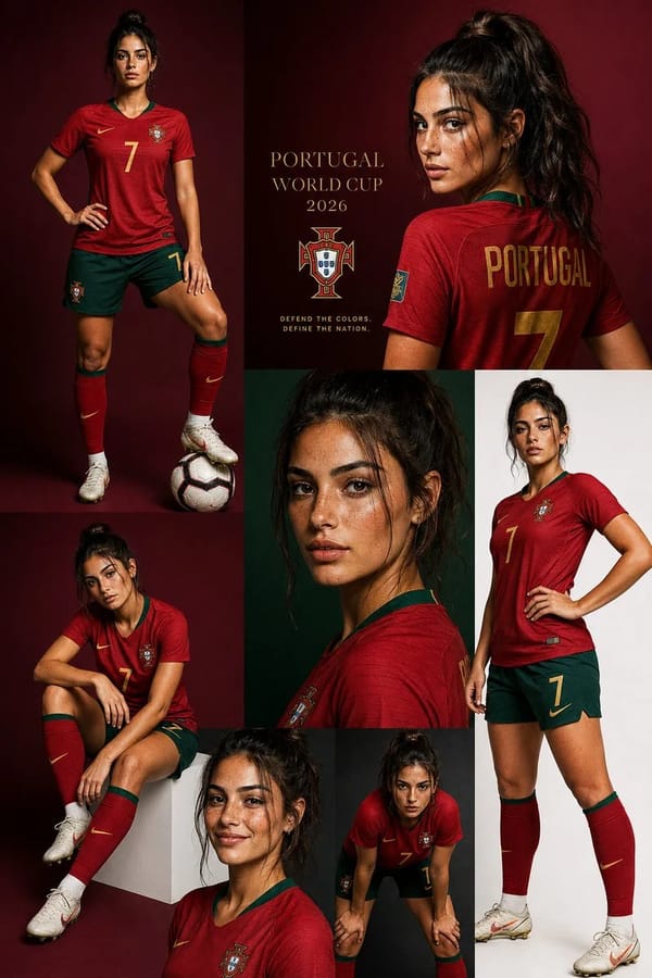 Create a luxury sports fashion collage editorial featuring a stylish young Portuguese woman in Port… prompt example