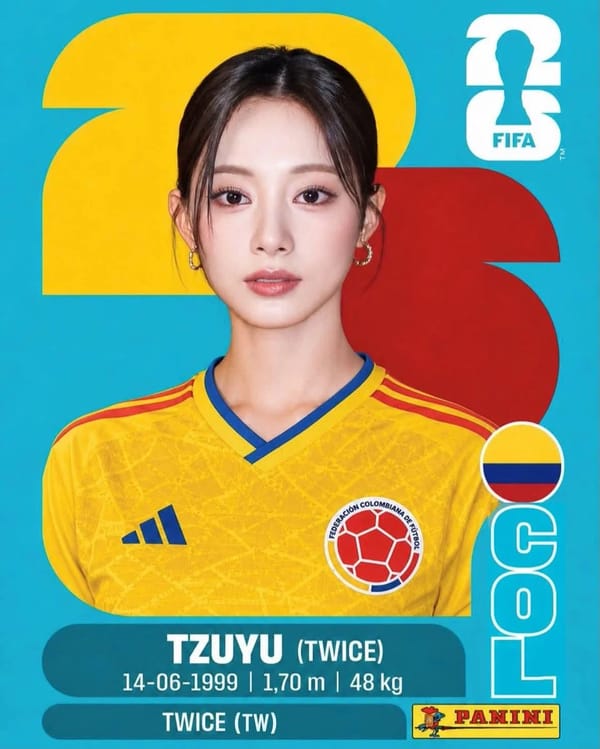 Create a premium Panini FIFA World Cup 2026 collectible sticker card featuring a K-pop idol as a pr… prompt example
