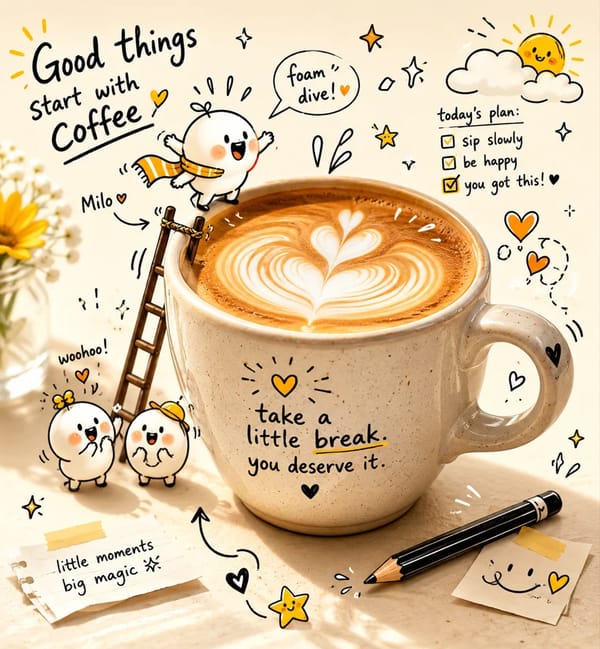 Subject: A realistic ceramic coffee cup with latte art prompt example