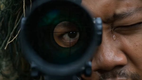 Single continuous uninterrupted cinematic shot, no cuts, one flowing 15-second take. Modern mil…