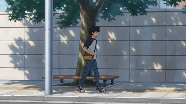 I want to create a short 15 second scene in a 2D animation style at 12fps. A young man is walki…