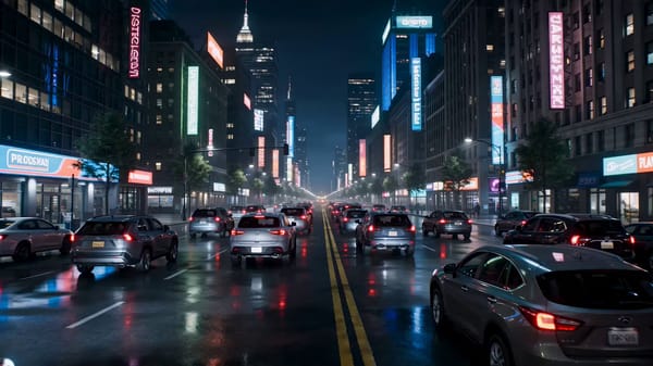 Cinematic large-scale VFX, powerful explosion on a city street at night, cars and environment r…