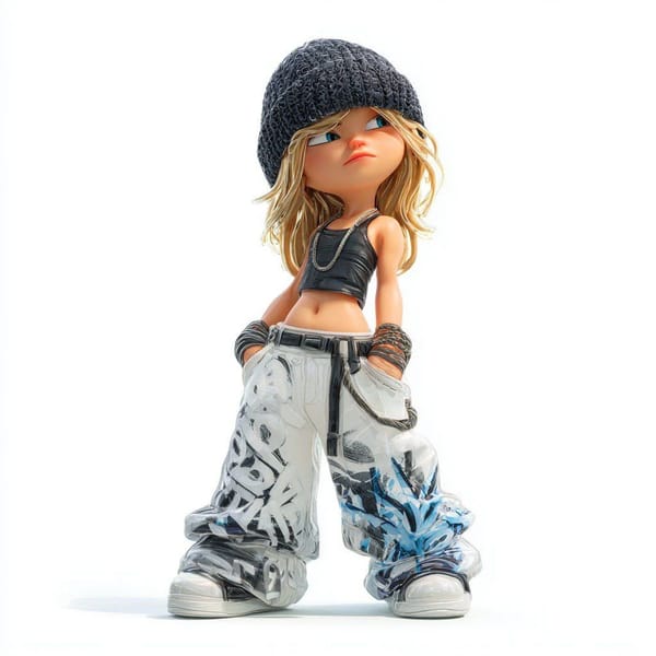 Masterpiece, 8k, best quality, a stylish artistic blind box toy of a cool and cute girl, full body… prompt example