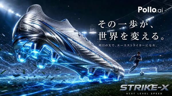 STRIKE-X サッカーW杯CM、 15秒のハイエンドスポーツブランドCM、 横型16:9。720p高解像度、 添付画像をベースに映像化、 EA SPORTS FCオープニングシネマティッ…