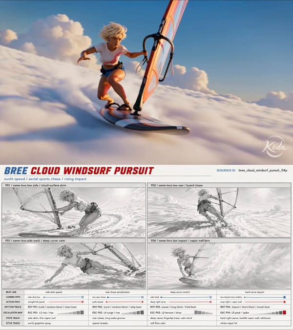 Use @[storyboard ref] as the authoritative director-approved storyboard blueprint for the seque…